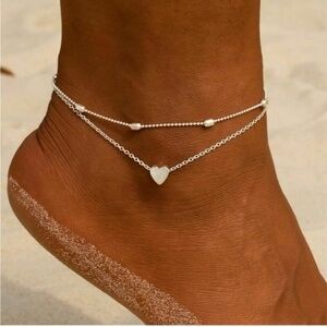 SILVER 18k Silver Plated 2pc Heart Beaded Anklet